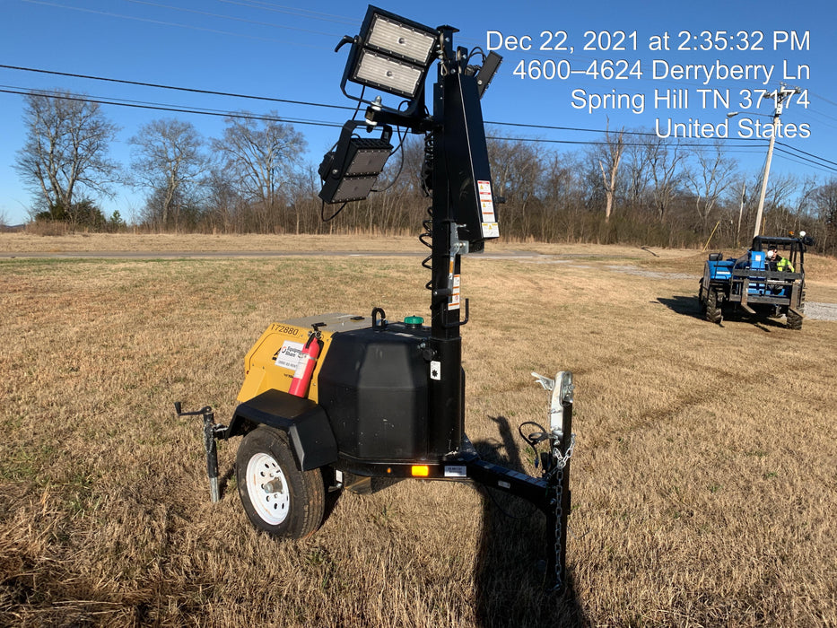 2021 Allmand NLV3GR (4) LED Light Fixture 350W, 23' Vertical Mast, 3kW Prime, Towable, Deep Sea L401, Leveling Jacks, Yanmar T4F 5.8hp