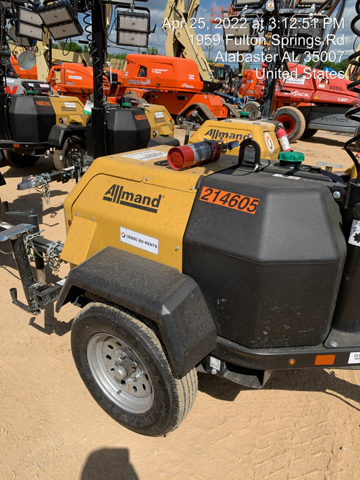 2022 Allmand NLV3GR (4) LED Light Fixture 350W, 23' Vertical Mast, 3kW Prime, Towable, Deep Sea L401, Leveling Jacks, Yanmar T4F 5.8hp