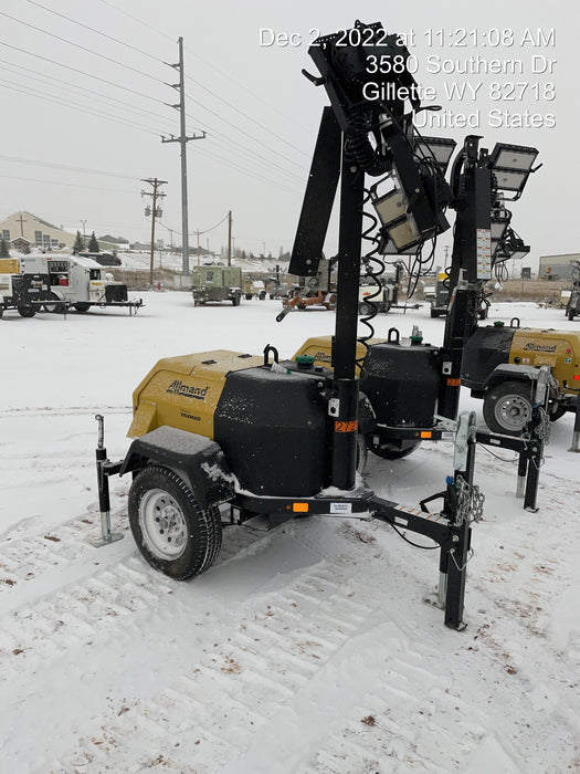 2022 Allmand NLV3GR (4) LED Light Fixture 350W, 23' Vertical Mast, 3kW Prime, Towable, ES Decals, T3