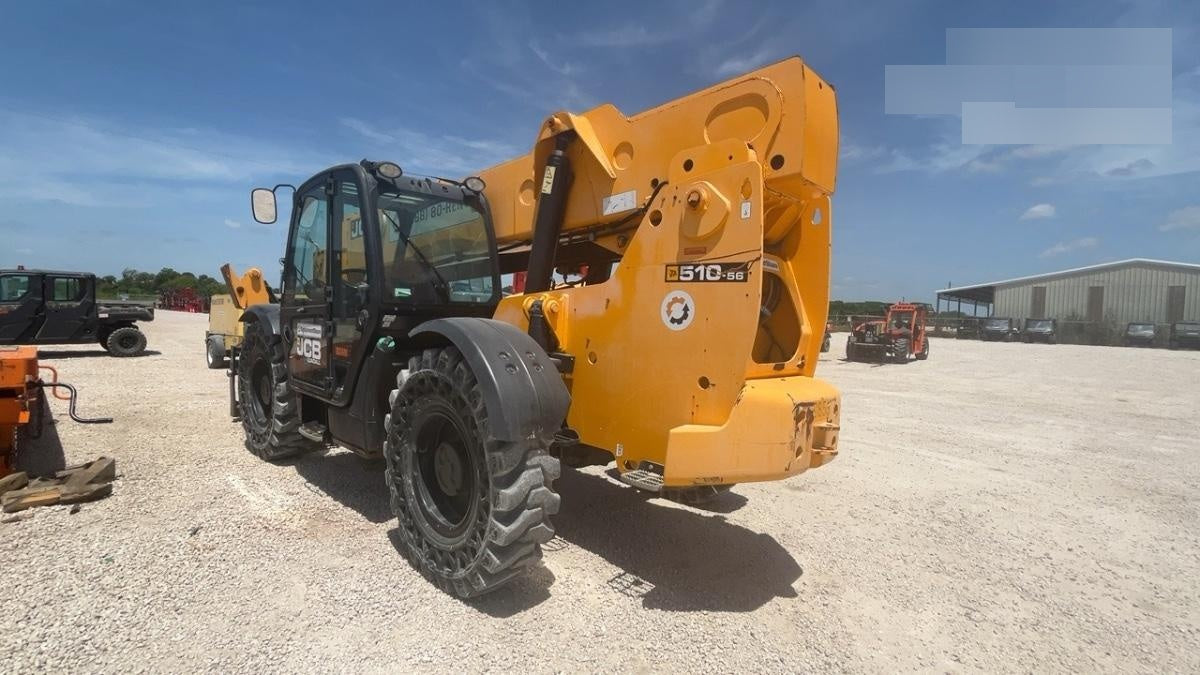 2020 JCB 510-56 Cab/Heat/Air, 74 HP, Solid Tires, STD Worklight, Beacon, Aux Hydraulics, Lifting Eye, Back up Alarm w/66" Carriage/60" Forks
