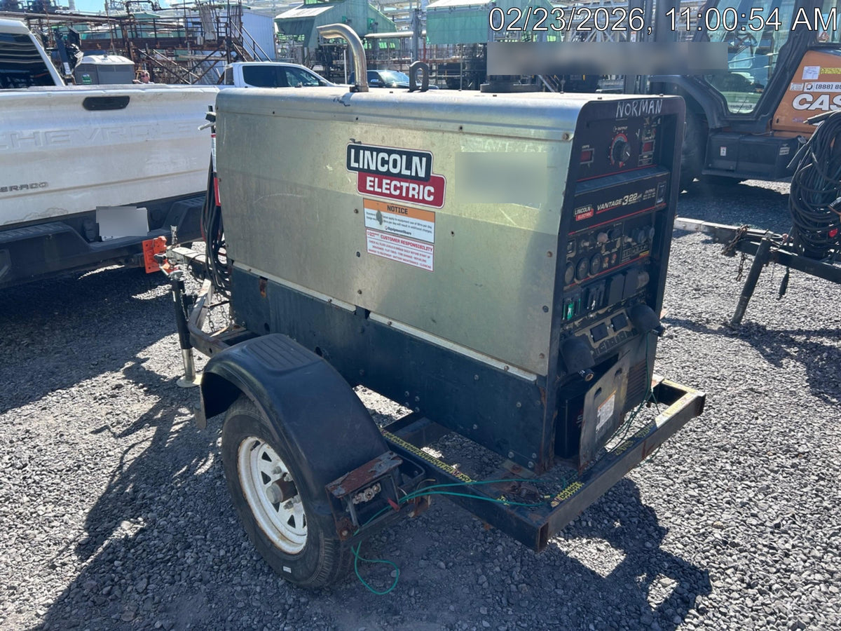 2019 Lincoln Electric Vantage 322 Ready-Pak 3, Two Wheel Trailer, Fender and Light Kit, Cable Rack