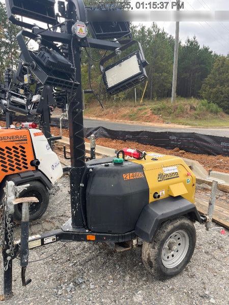 2022 Allmand NLV3GR (4) LED Light Fixture 350W, 23' Vertical Mast, 3kW Prime, Towable, Deep Sea L401, Leveling Jacks, Yanmar T4F 5.8hp