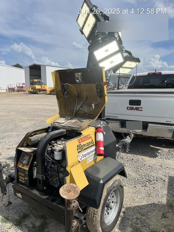 2022 Allmand NLV3GR (4) LED Light Fixture 350W, 23' Vertical Mast, 3kW Prime, Towable, Deep Sea L401, Leveling Jacks, Yanmar T4F 5.8hp