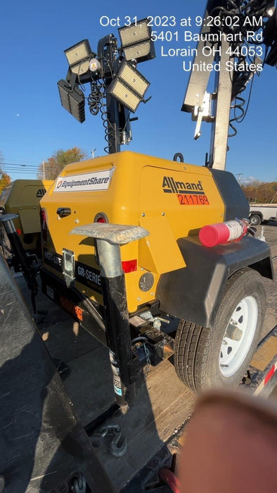 2022 Allmand NLV3GR (4) LED Light Fixture 350W, 23' Vertical Mast, 3kW Prime, Towable, Deep Sea L401, Leveling Jacks, Yanmar T4F 5.8hp