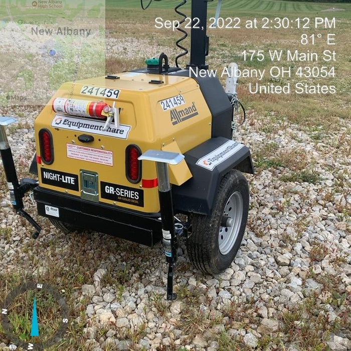 2022 Allmand NLV3GR (4) LED Light Fixture 350W, 23' Vertical Mast, 3kW Prime, Towable, Deep Sea L401, Leveling Jacks, Yanmar T4F 5.8hp