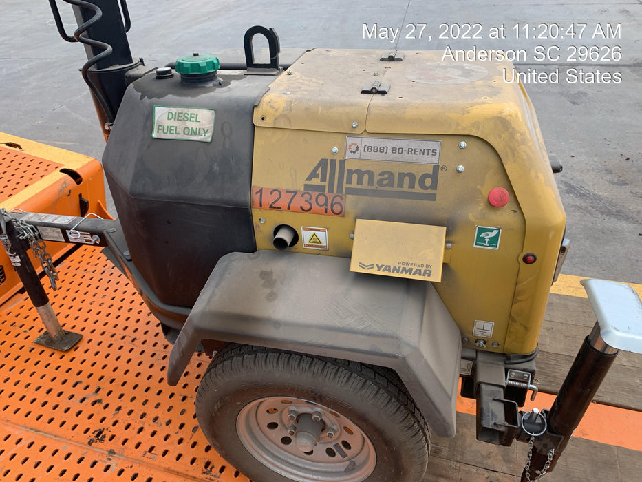 2021 Allmand NLV3GR (4) LED Light Fixture 350W, 23' Vertical Mast, 3kW Prime, Towable, Deep Sea L401, Leveling Jacks, Yanmar T4F 5.8hp