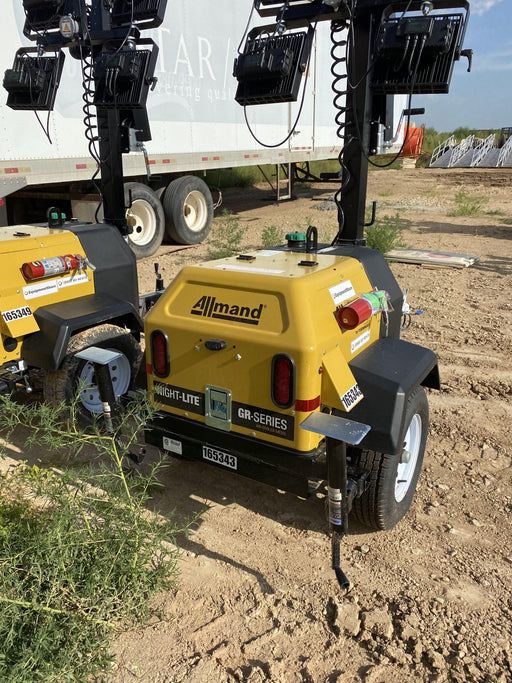 2021 Allmand NLV3GR (4) LED Light Fixture 350W, 23' Vertical Mast, 3kW Prime, Towable, Deep Sea L401, Leveling Jacks, Yanmar T4F 5.8hp