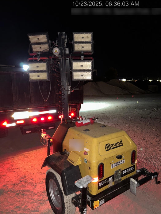 Allmand NLV3GR (4) LED Light Fixture 350W, 23' Vertical Mast, 3kW Prime, Towable, Deep Sea L401, Leveling Jacks, Yanmar T4F 5.8hp