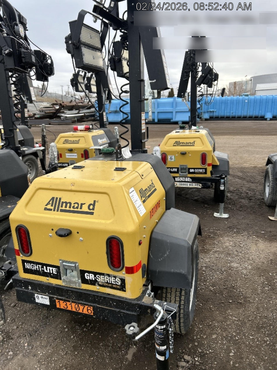 2021 Allmand NLV3GR (4) LED Light Fixture 350W, 23' Vertical Mast, 3kW Prime, Towable, Deep Sea L401, Leveling Jacks, Yanmar T4F 5.8hp