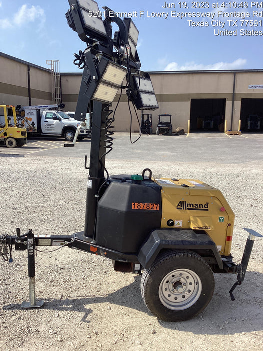 Allmand NLV3GR (4) LED Light Fixture 350W, 23' Vertical Mast, 3kW Prime, Towable, Deep Sea L401, Leveling Jacks, Yanmar T4F 5.8hp