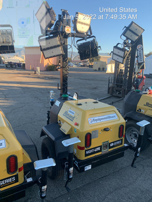 2021 Allmand NLV3GR (4) LED Light Fixture 350W, 23' Vertical Mast, 3kW Prime, Towable, Deep Sea L401, Leveling Jacks, Yanmar T4F 5.8hp