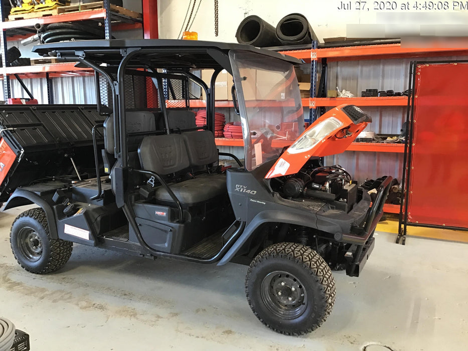 Kubota RTV-X1140W-H 4WD utility cart -LED strobe -Windshield tempered glass -Plastic canopy -Wire harness kit -Backup alarm