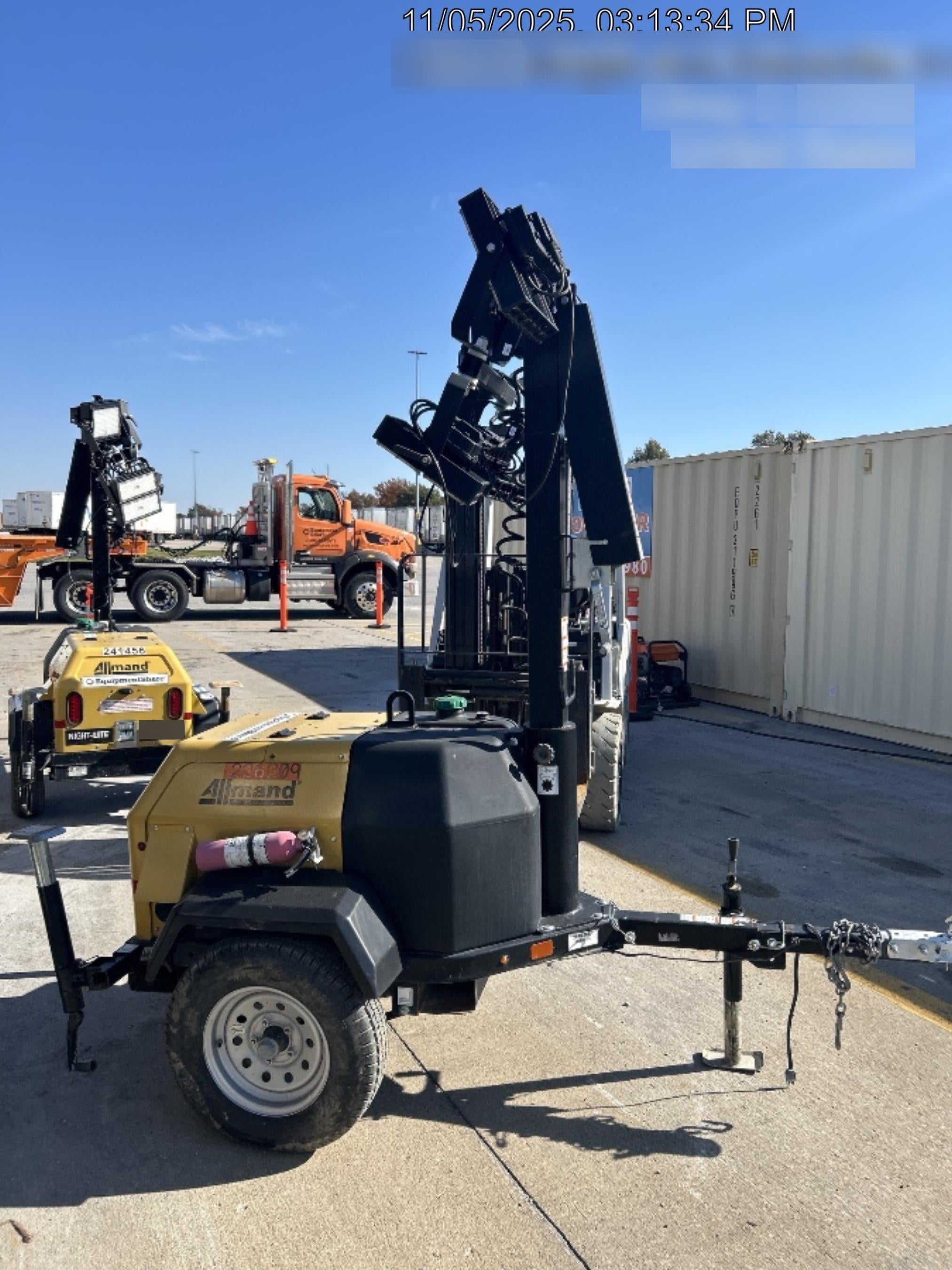 2022 Allmand NLV3GR (4) LED Light Fixture 350W, 23' Vertical Mast, 3kW Prime, Towable, Deep Sea L401, Leveling Jacks, Yanmar T4F 5.8hp