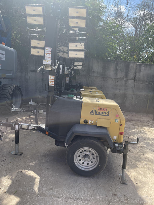 2022 Allmand NLV3GR (4) LED Light Fixture 350W, 23' Vertical Mast, 3kW Prime, Towable, Deep Sea L401, Leveling Jacks, Yanmar T4F 5.8hp