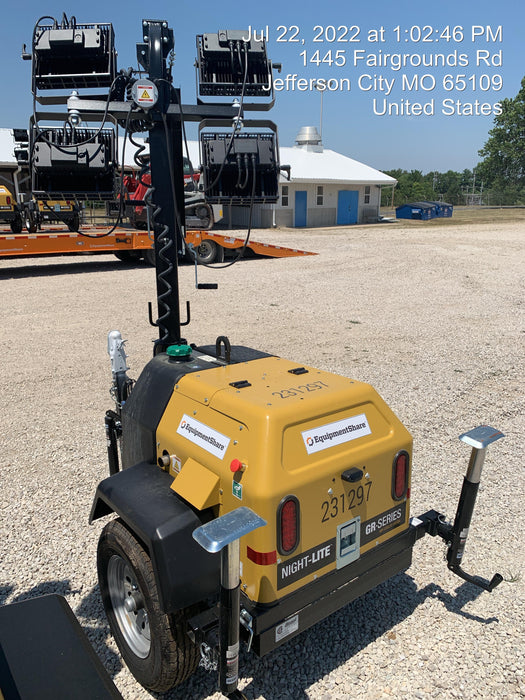 2022 Allmand NLV3GR (4) LED Light Fixture 350W, 23' Vertical Mast, 3kW Prime, Towable, Deep Sea L401, Leveling Jacks, Yanmar T4F 5.8hp