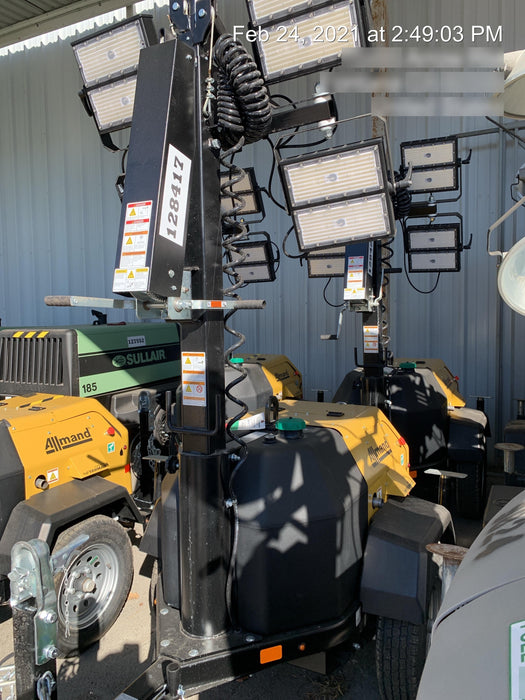 2021 Allmand NLV3GR (4) LED Light Fixture 350W, 23' Vertical Mast, 3kW Prime, Towable, Deep Sea L401, Leveling Jacks, Yanmar T4F 5.8hp