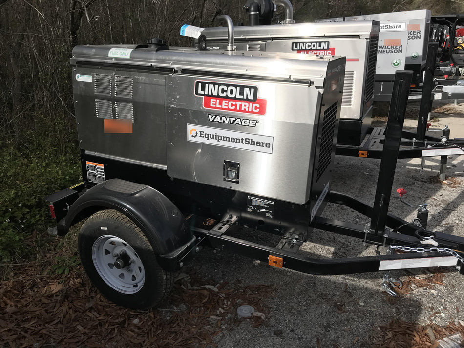 2019 Lincoln Electric Vantage 322 Welder Ready-Pak 3, Two wheel trailer, Fender and Light kit, Cable Rack