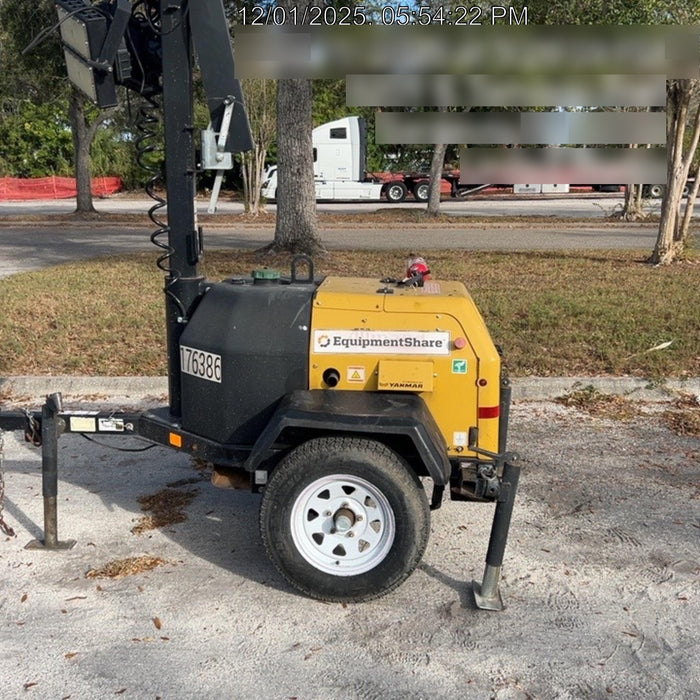 Allmand NLV3GR (4) LED Light Fixture 350W, 23' Vertical Mast, 3kW Prime, Towable, Deep Sea L401, Leveling Jacks, Yanmar T4F 5.8hp