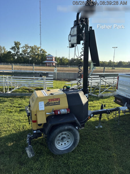 2022 Allmand NLV3GR (4) LED Light Fixture 350W, 23' Vertical Mast, 3kW Prime, Towable, Deep Sea L401, Leveling Jacks, Yanmar T4F 5.8hp