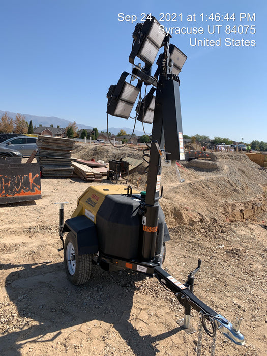 2021 Allmand NLV3GR (4) LED Light Fixture 350W, 23' Vertical Mast, 3kW Prime, Towable, Deep Sea L401, Leveling Jacks, Yanmar T4F 5.8hp