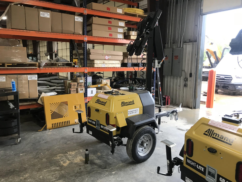 2022 Allmand NLV3GR (4) LED Light Fixture 350W, 23' Vertical Mast, 3kW Prime, Towable, Deep Sea L401, Leveling Jacks, Yanmar T4F 5.8hp