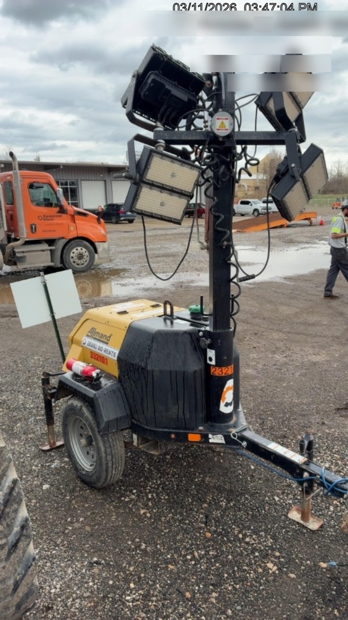 2022 Allmand NLV3GR (4) LED Light Fixture 350W, 23' Vertical Mast, 3kW Prime, Towable, Deep Sea L401, Leveling Jacks, Yanmar T4F 5.8hp