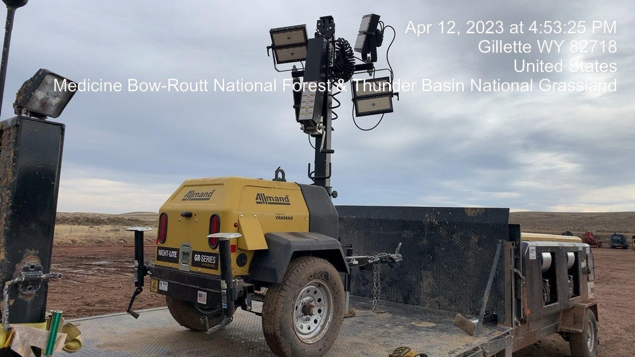 2022 Allmand NLV3GR (4) LED Light Fixture 350W, 23' Vertical Mast, 3kW Prime, Towable, ES Decals, T3