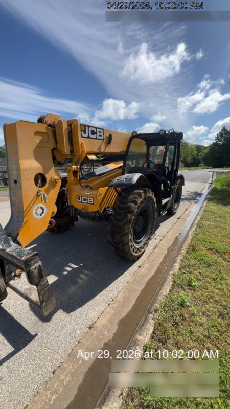 2019 JCB 509-42 74 HP w/Open ROPS, Beacon, Aux Hydraulics, LED Work lights, Solid Tires 66" Carriage/60" Forks