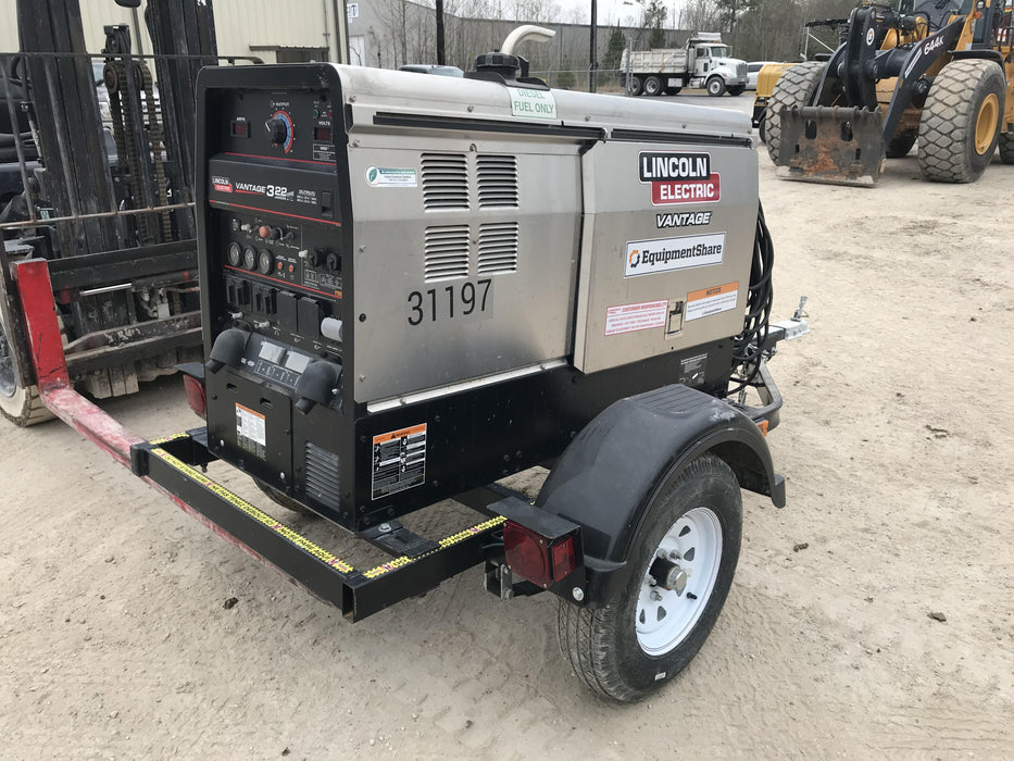 2019 Lincoln Electric Vantage 322 Welder Ready-Pak 3, Two wheel trailer, Fender and Light kit, Cable Rack