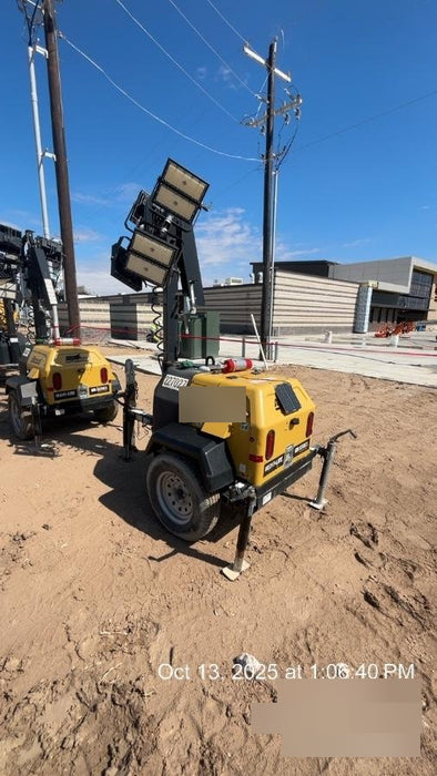 2022 Allmand NLV3GR (4) LED Light Fixture 350W, 23' Vertical Mast, 3kW Prime, Towable, Deep Sea L401, Leveling Jacks, Yanmar T4F 5.8hp