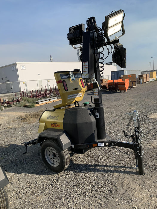 Allmand NLV3GR (4) LED Light Fixture 350W, 23' Vertical Mast, 3kW Prime, Towable, Deep Sea L401, Leveling Jacks, Yanmar T4F 5.8hp