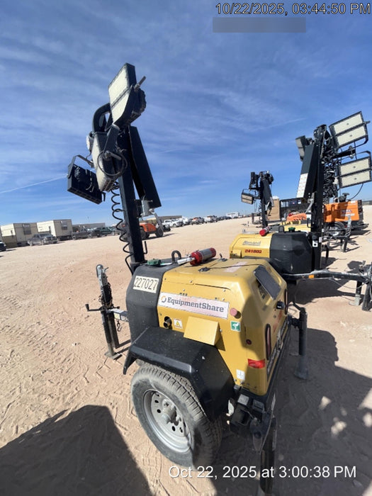 2022 Allmand NLV3GR (4) LED Light Fixture 350W, 23' Vertical Mast, 3kW Prime, Towable, Deep Sea L401, Leveling Jacks, Yanmar T4F 5.8hp