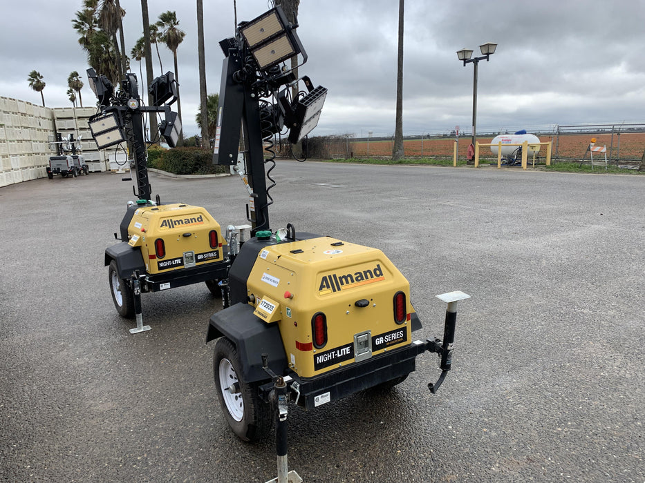 Allmand NLV3GR (4) LED Light Fixture 350W, 23' Vertical Mast, 3kW Prime, Towable, Deep Sea L401, Leveling Jacks, Yanmar T4F 5.8hp