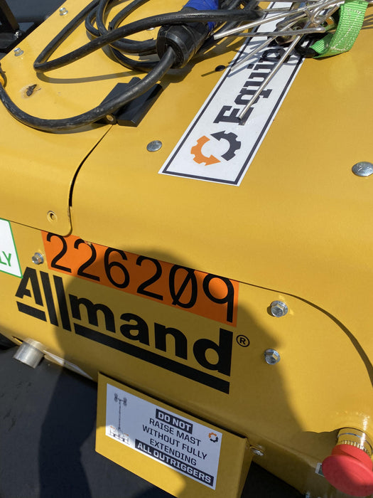 2022 Allmand NLV3GR (4) LED Light Fixture 350W, 23' Vertical Mast, 3kW Prime, Towable, Deep Sea L401, Leveling Jacks, Yanmar T4F 5.8hp