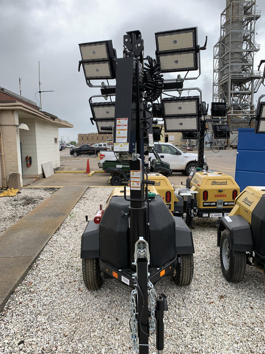 2022 Allmand NLV3GR (4) LED Light Fixture 350W, 23' Vertical Mast, 3kW Prime, Towable, Deep Sea L401, Leveling Jacks, Yanmar T4F 5.8hp