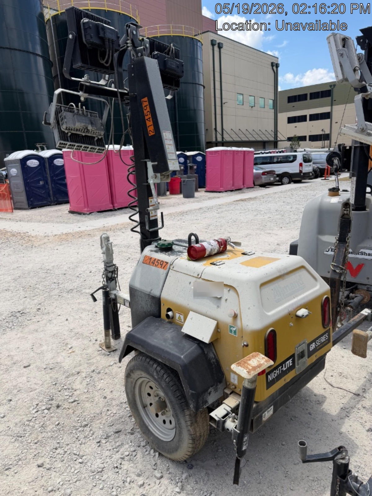 2022 Allmand NLV3GR (4) LED Light Fixture 350W, 23' Vertical Mast, 3kW Prime, Towable, Deep Sea L401, Leveling Jacks, Yanmar T4F 5.8hp