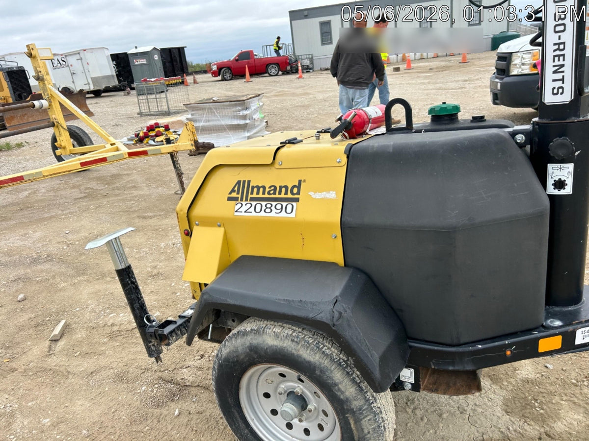 2022 Allmand NLV3GR (4) LED Light Fixture 350W, 23' Vertical Mast, 3kW Prime, Towable, Deep Sea L401, Leveling Jacks, Yanmar T4F 5.8hp