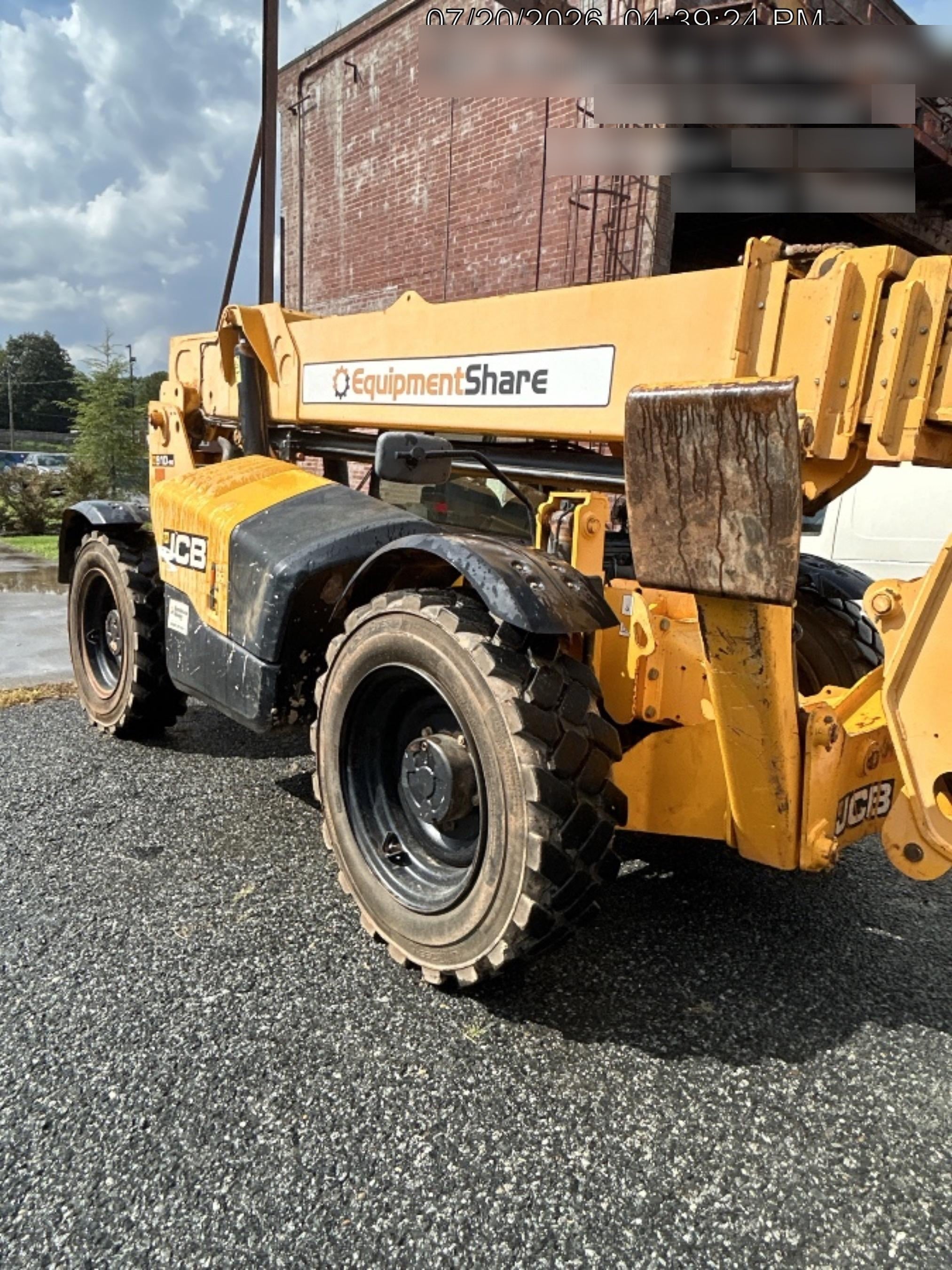 2019 JCB 510-56 Open ROPS, 74 HP, Solid Tires, Worklights, Beacon, Aux Hydraulics, Lifting Eye w/72" Carriage/60" Forks