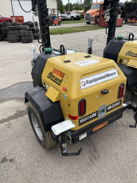 2022 Allmand NLV3GR (4) LED Light Fixture 350W, 23' Vertical Mast, 3kW Prime, Towable, Deep Sea L401, Leveling Jacks, Yanmar T4F 5.8hp