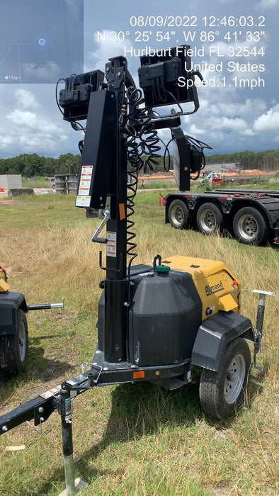 2022 Allmand NLV3GR (4) LED Light Fixture 350W, 23' Vertical Mast, 3kW Prime, Towable, Deep Sea L401, Leveling Jacks, Yanmar T4F 5.8hp