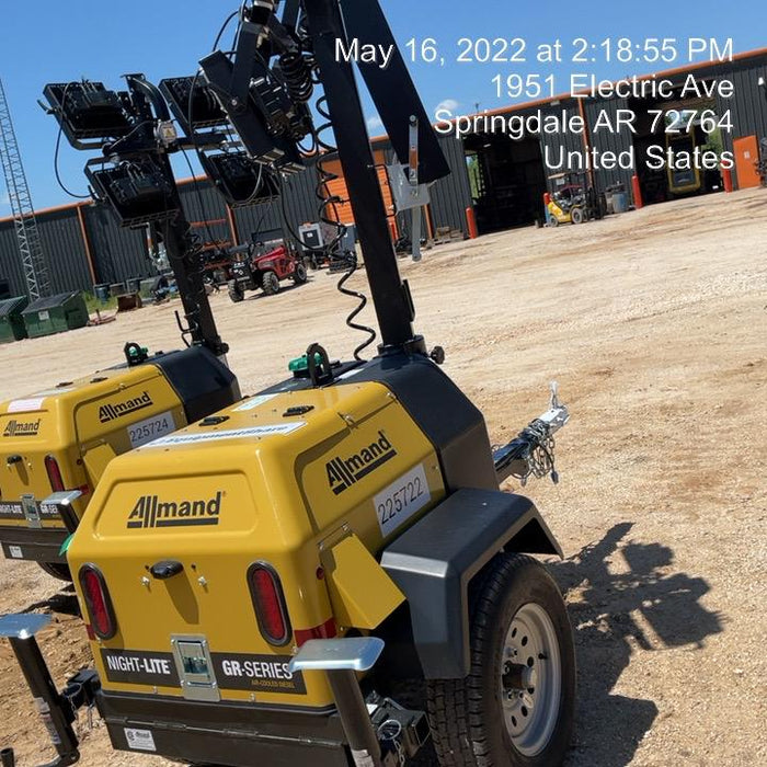 2022 Allmand NLV3GR (4) LED Light Fixture 350W, 23' Vertical Mast, 3kW Prime, Towable, Deep Sea L401, Leveling Jacks, Yanmar T4F 5.8hp