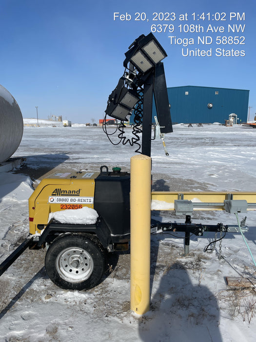 2022 Allmand NLV3GR (4) LED Light Fixture 350W, 23' Vertical Mast, 3kW Prime, Towable, Deep Sea L401, Leveling Jacks, Yanmar T4F 5.8hp