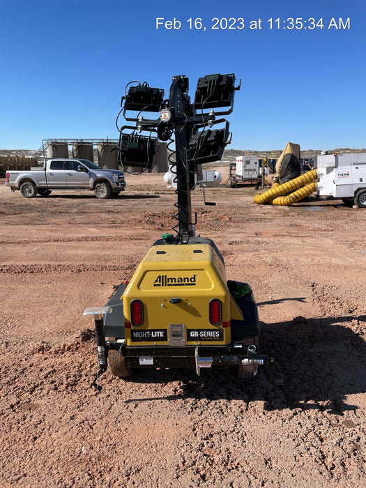 2022 Allmand NLV3GR (4) LED Light Fixture 350W, 23' Vertical Mast, 3kW Prime, Towable, ES Decals, T3