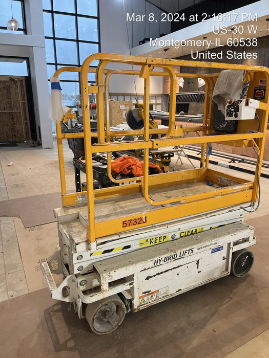 Custom Equipment HB-1430 <ul>
 <li>Hy-Brid Scissor Lift</li>
  <li>Platform capacity up to 670 lbs.</li>
  <li>Working height up to 20 ft</li>
  <li>Weighs under 1,700 lbs.</li>
  <li>Non-marking wheels </li>
</ul>