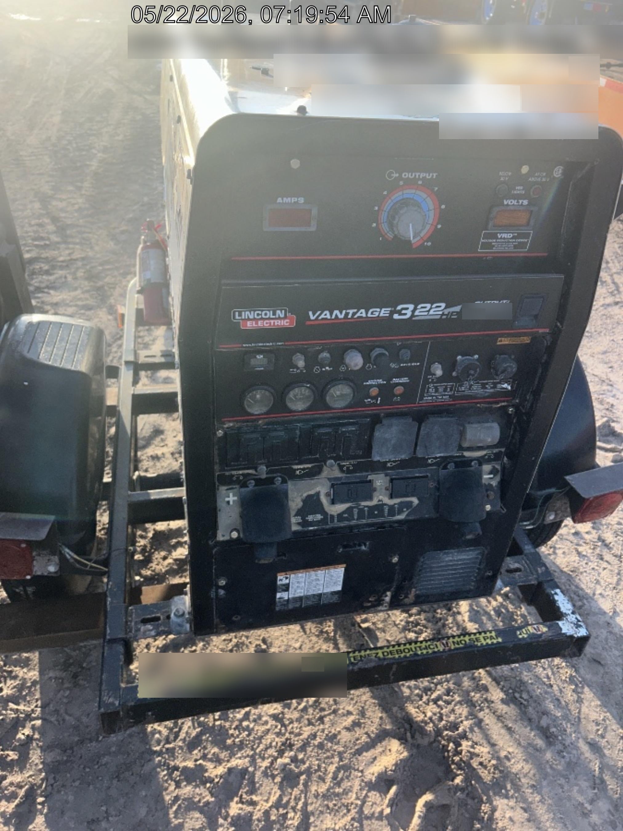 2019 Lincoln Electric Vantage 322 Welder Ready-Pak 3, Two wheel trailer, Fender and Light kit, Cable Rack