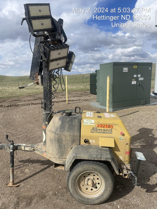 2022 Allmand NLV3GR (4) LED Light Fixture 350W, 23' Vertical Mast, 3kW Prime, Towable, Deep Sea L401, Leveling Jacks, Yanmar T4F 5.8hp