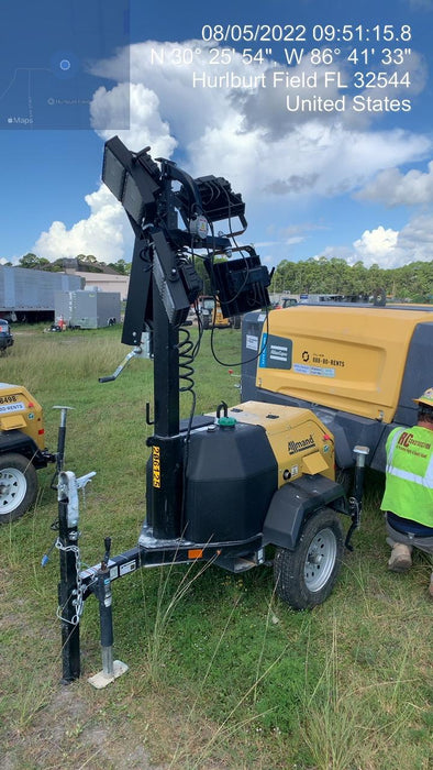 2022 Allmand NLV3GR (4) LED Light Fixture 350W, 23' Vertical Mast, 3kW Prime, Towable, Deep Sea L401, Leveling Jacks, Yanmar T4F 5.8hp