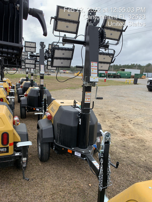 2022 Allmand NLV3GR (4) LED Light Fixture 350W, 23' Vertical Mast, 3kW Prime, Towable, Deep Sea L401, Leveling Jacks, Yanmar T4F 5.8hp