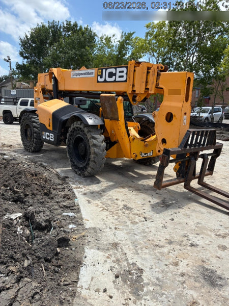 2019 JCB 510-56 Enclosed Cab, 74 HP, Solid Tires, Worklights, Beacon, Aux Hydraulics, Lifting Eye w/66" Carriage/60" Forks
