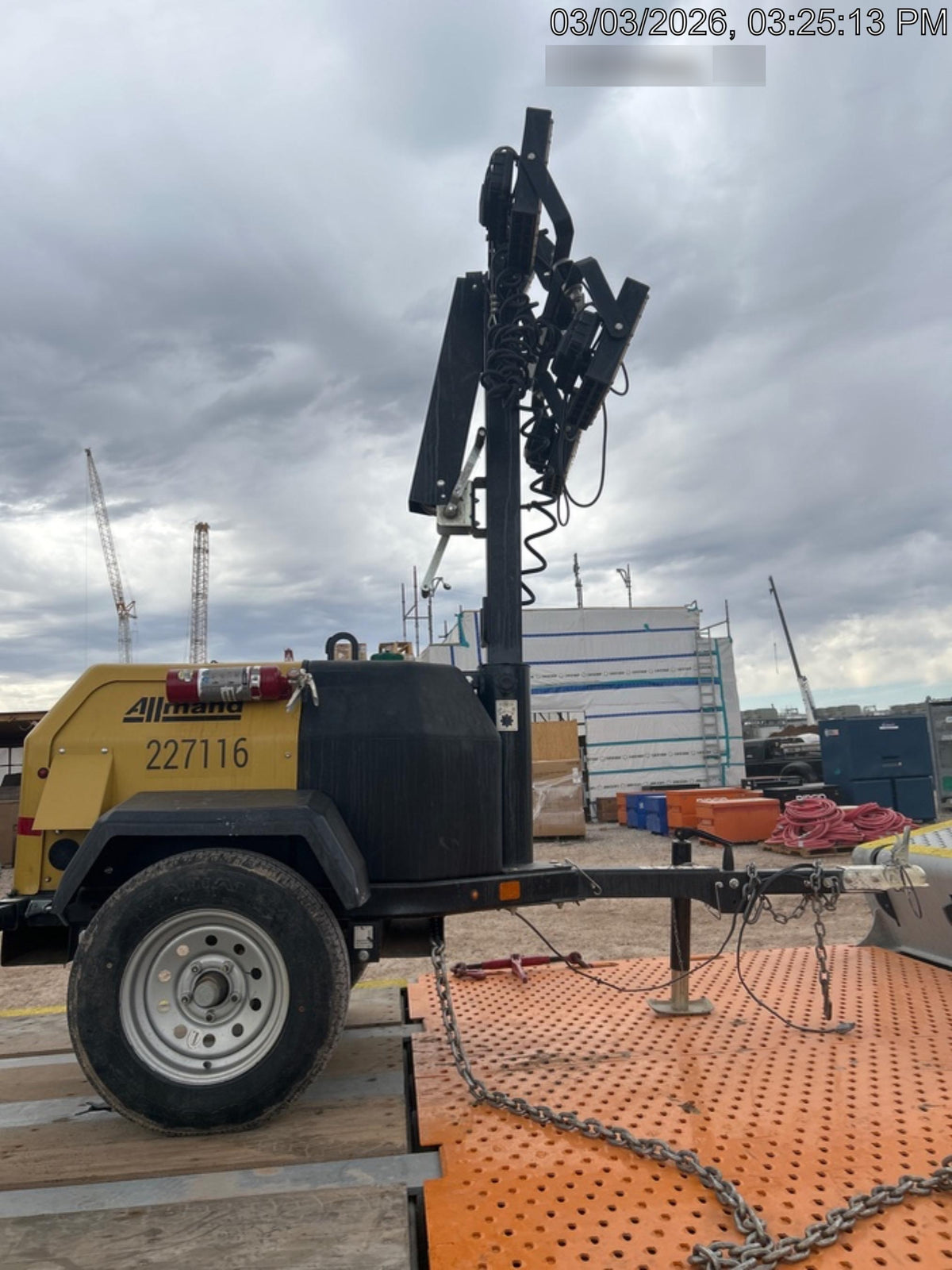 2022 Allmand NLV3GR (4) LED Light Fixture 350W, 23' Vertical Mast, 3kW Prime, Towable, Deep Sea L401, Leveling Jacks, Yanmar T4F 5.8hp